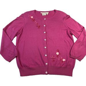 Maggy London Women's Pink Floral Embroidered Silk Blend Cardigan Sweater Size‎ 6